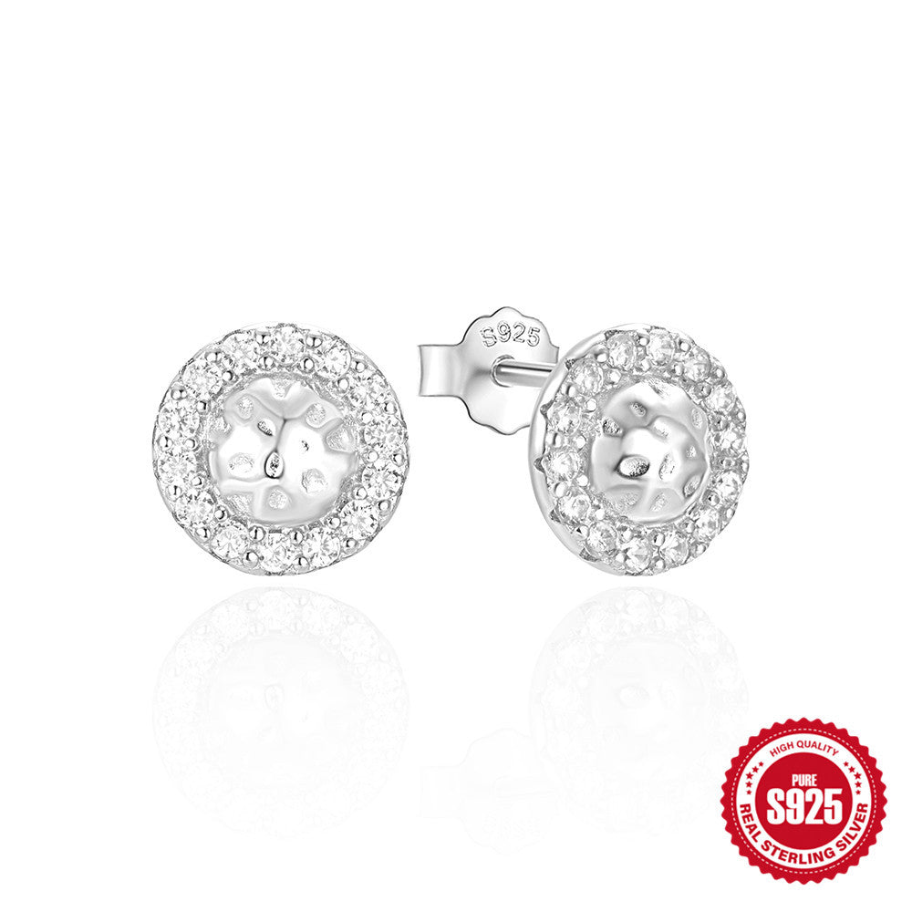 1 Pair Simple Style Geometric Round Flower Plating Inlay Sterling Silver Zircon Ear Studs