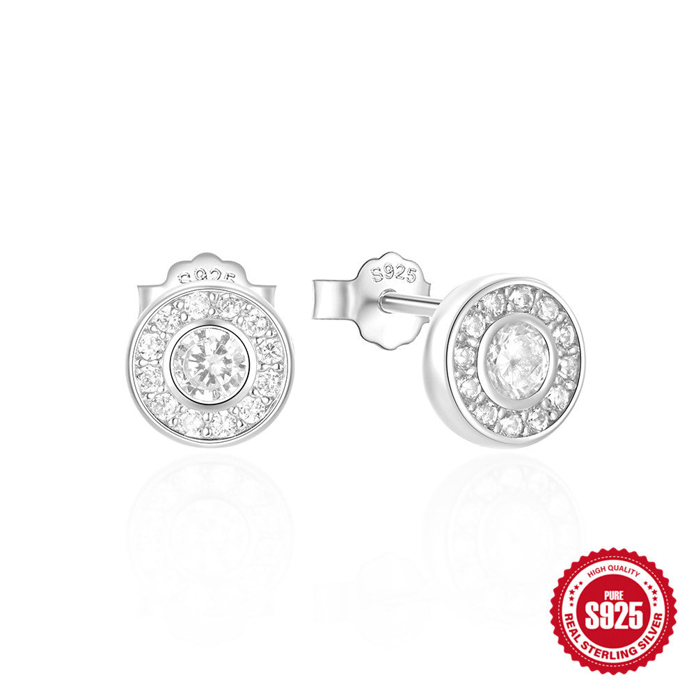 1 Pair Simple Style Geometric Round Flower Plating Inlay Sterling Silver Zircon Ear Studs