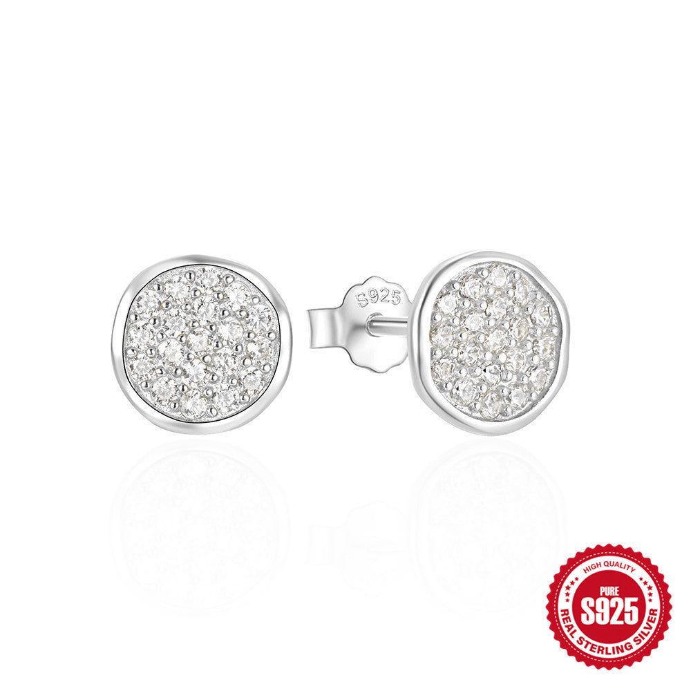 1 Pair Simple Style Geometric Round Flower Plating Inlay Sterling Silver Zircon Ear Studs