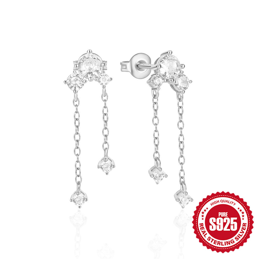 1 Pair Ig Style Simple Style Solid Color Tassel Inlay Sterling Silver Zircon Drop Earrings