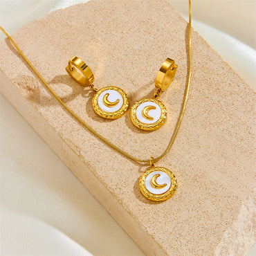 Simple Style Moon Titanium Steel 18k Gold Plated Earrings Necklace