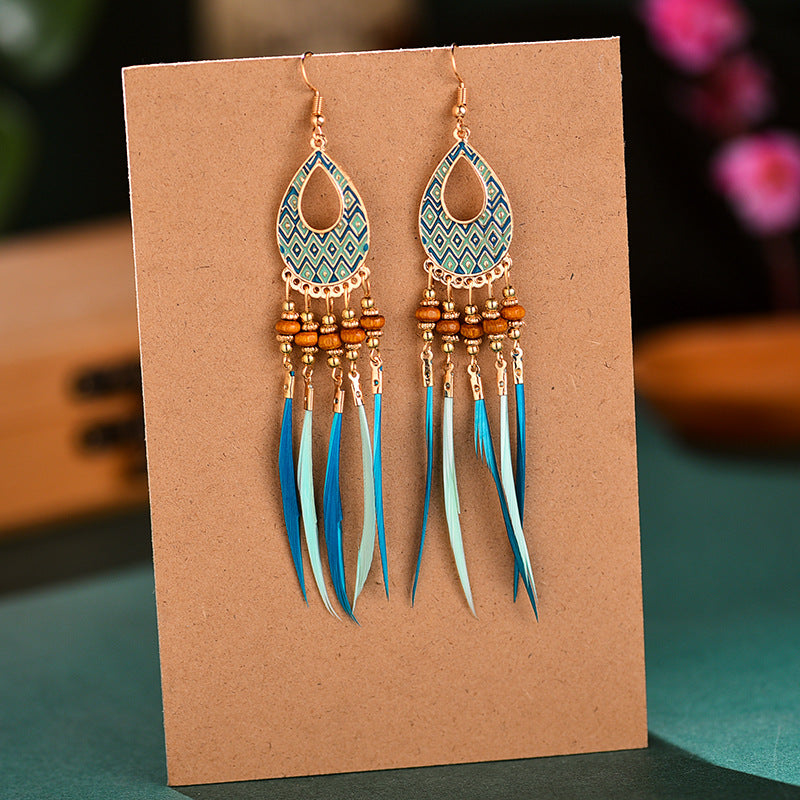 Creative Feather Earrings Bohemian Ethnic Tassel Stud Earrings