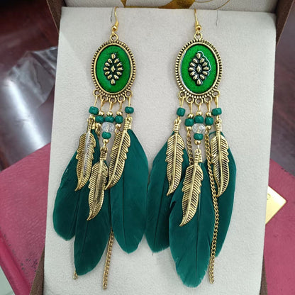 Oil Drop Earrings Fashion Jewelry Creative Oval Long Tassel Feather Earrings