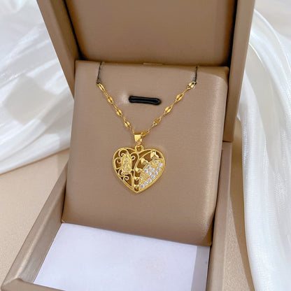 Sweet Simple Style Heart Shape Artificial Gemstones Titanium Steel Copper Inlay Artificial Gemstones Pendant Necklace