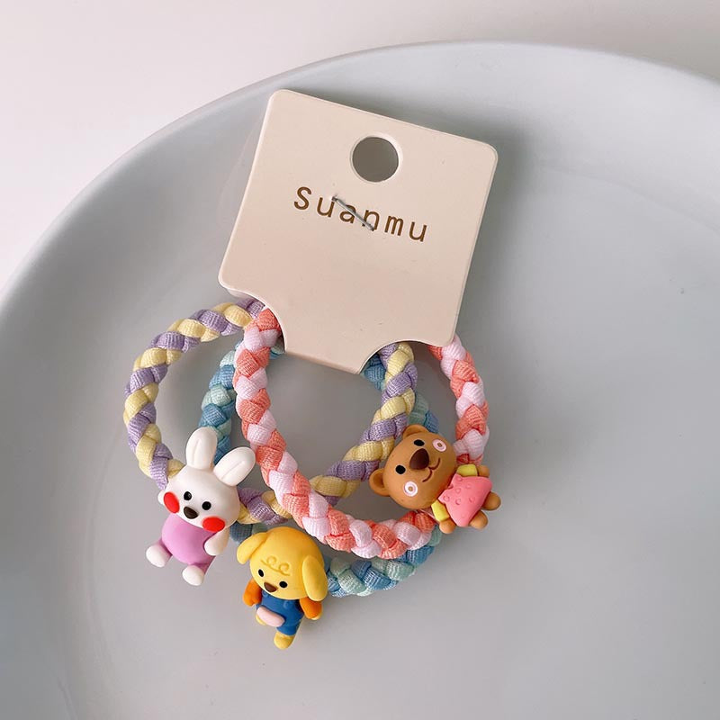 Kid'S Cartoon Style Animal Fruit Flower Cloth Resin Contrast Collar Hair Tie