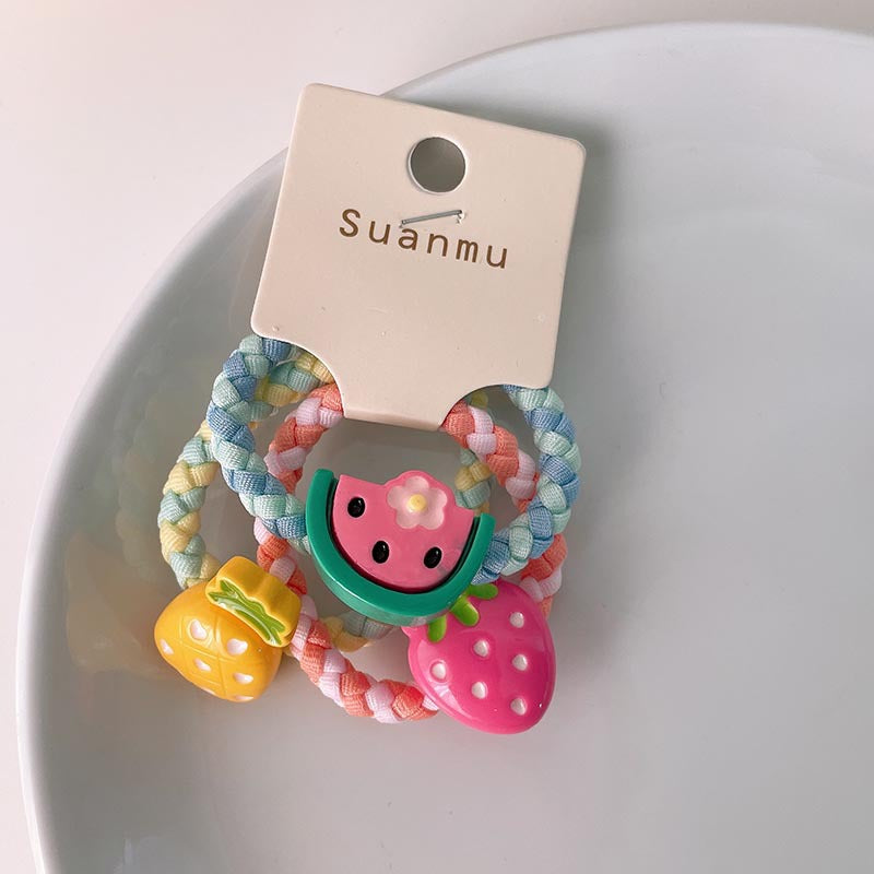 Kid'S Cartoon Style Animal Fruit Flower Cloth Resin Contrast Collar Hair Tie