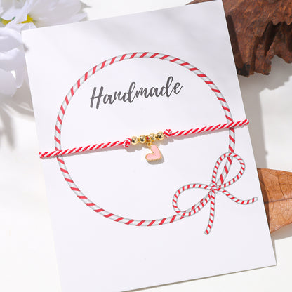 Cute Simple Style Heart Shape Cotton Shell Copper Enamel Braid 18k Gold Plated Unisex Drawstring Bracelets