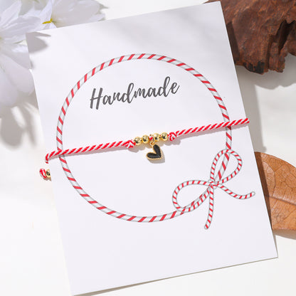 Cute Simple Style Heart Shape Cotton Shell Copper Enamel Braid 18k Gold Plated Unisex Drawstring Bracelets