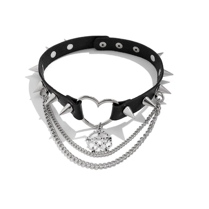 Exaggerated Punk Star Heart Shape Pu Leather Alloy Iron Spiked Pu Alloy Chain Women's Choker