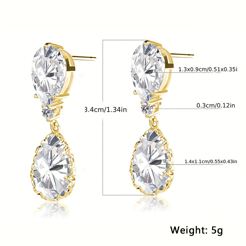 1 Pair IG Style Shiny Water Droplets Inlay Copper Zircon White Gold Plated Drop Earrings