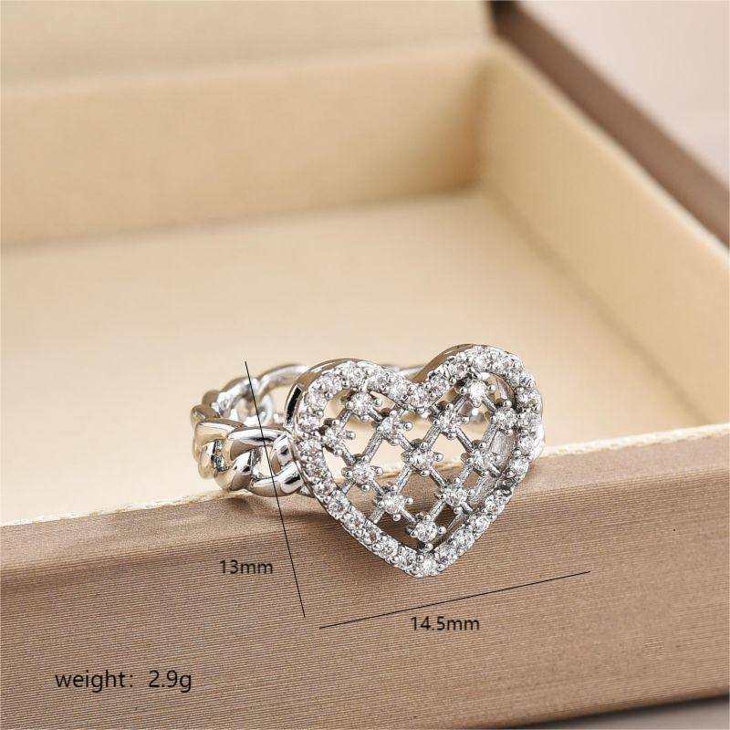 Sweet Simple Style Star Heart Shape Stainless Steel Copper Plating Zircon 18k Gold Plated White Gold Plated Adjustable Ring