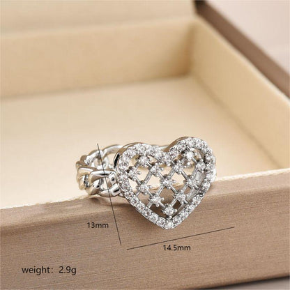 Sweet Simple Style Star Heart Shape Stainless Steel Copper Plating Zircon 18k Gold Plated White Gold Plated Adjustable Ring