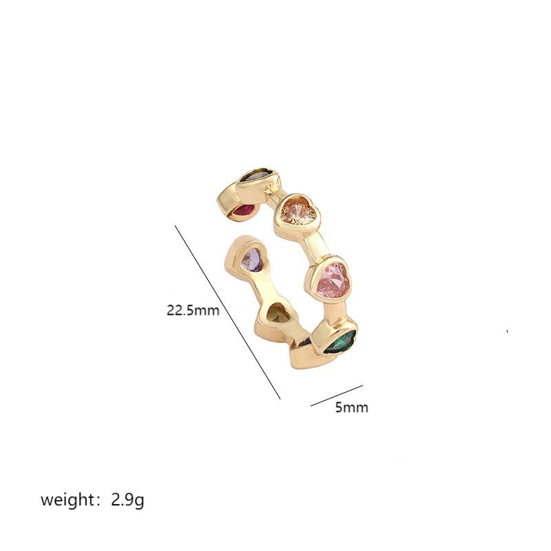 Sweet Heart Shape Copper Plating Inlay Zircon 18k Gold Plated White Gold Plated Open Rings