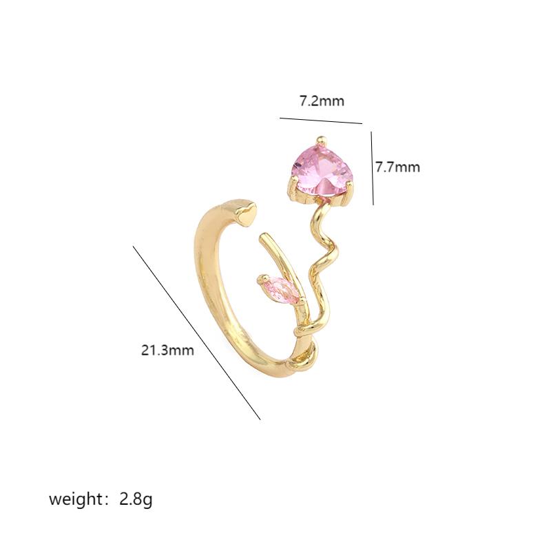 Sweet Heart Shape Copper Plating Inlay Zircon 18k Gold Plated White Gold Plated Open Rings