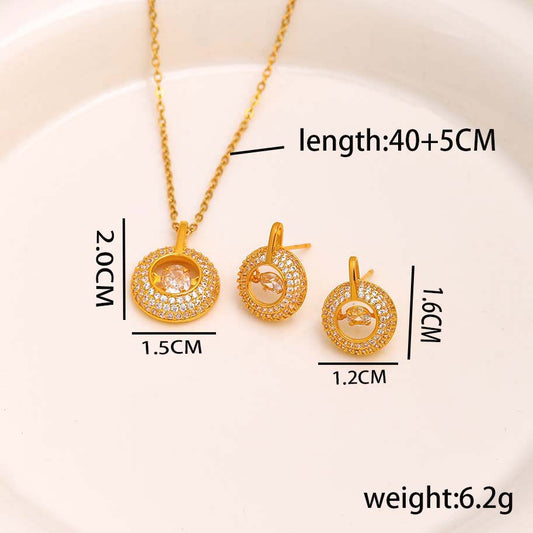 Ig Style Simple Style Circle Stainless Steel Copper Plating Inlay Zircon 18k Gold Plated Jewelry Set