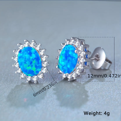 1 Pair Elegant Classic Style Oval Plating Inlay Copper Artificial Gemstones White Gold Plated Ear Studs