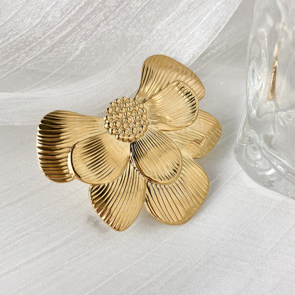 Elegant Sweet Flower Stainless Steel Plating Gold Plated Open Rings