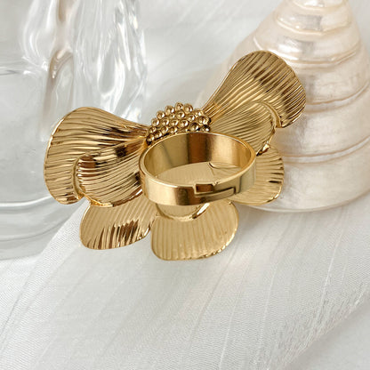 Elegant Sweet Flower Stainless Steel Plating Gold Plated Open Rings