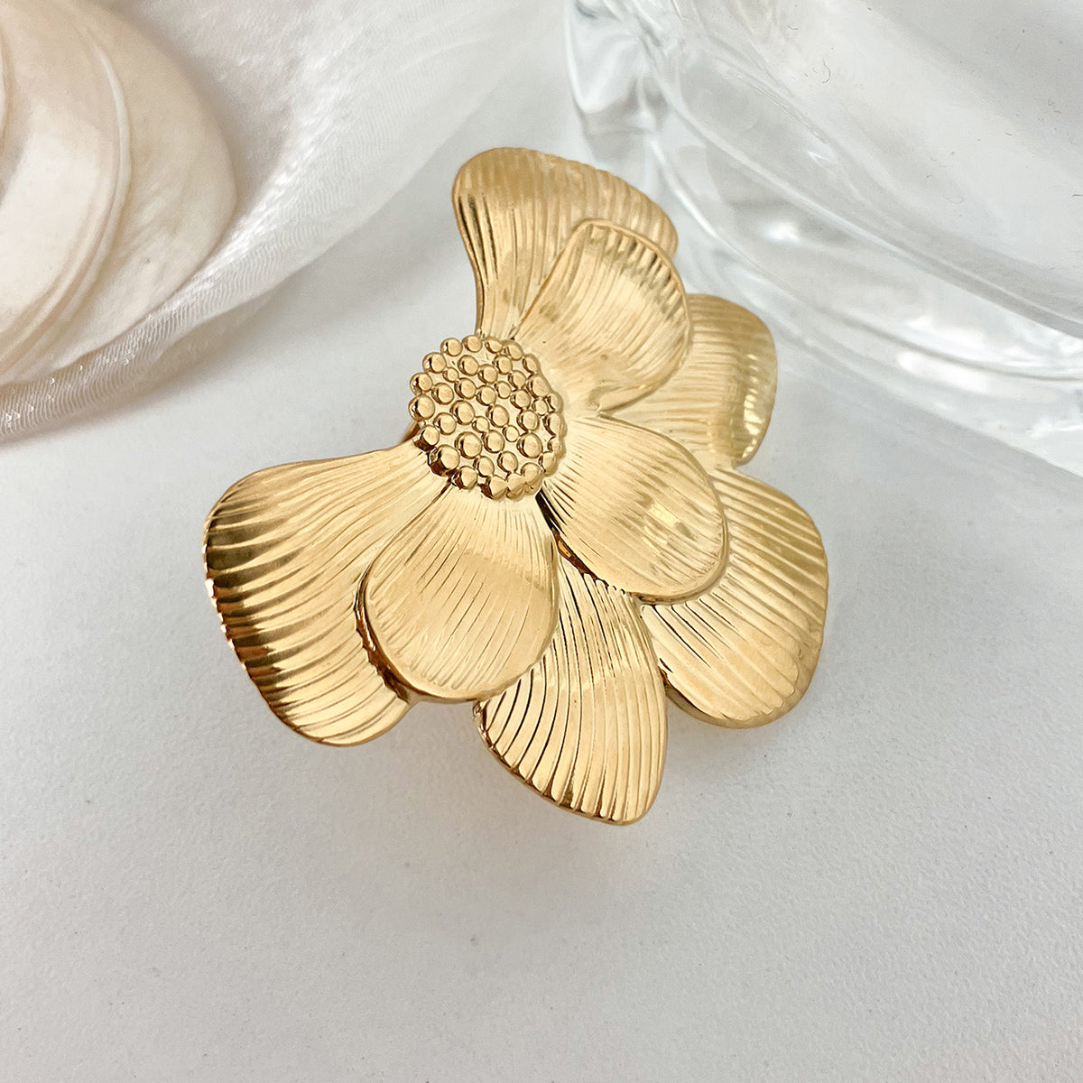 Elegant Sweet Flower Stainless Steel Plating Gold Plated Open Rings