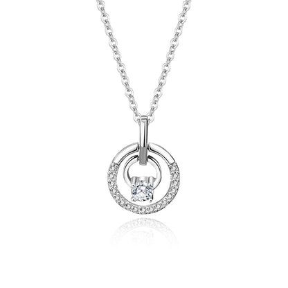 Simple Style Shiny Circle Sterling Silver Inlay Zircon Pendant Necklace