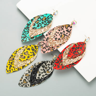 1 Pair Elegant Simple Style Leaves Leopard Plating Inlay Pu Leather Rhinestones Gold Plated Drop Earrings