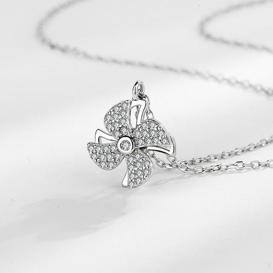 Ig Style Windmill Sterling Silver Plating Inlay Zircon Gold Plated Silver Plated Pendant Necklace