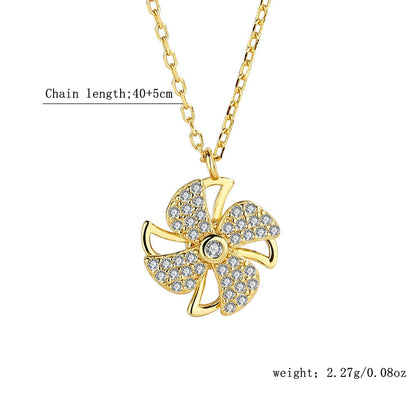 Ig Style Windmill Sterling Silver Plating Inlay Zircon Gold Plated Silver Plated Pendant Necklace