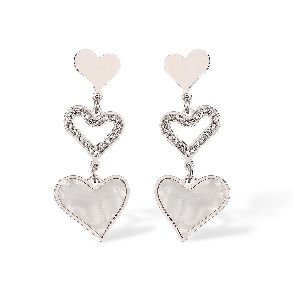 1 Pair Simple Style Commute Heart Shape Plating Inlay Titanium Steel Zircon 18k Gold Plated Drop Earrings