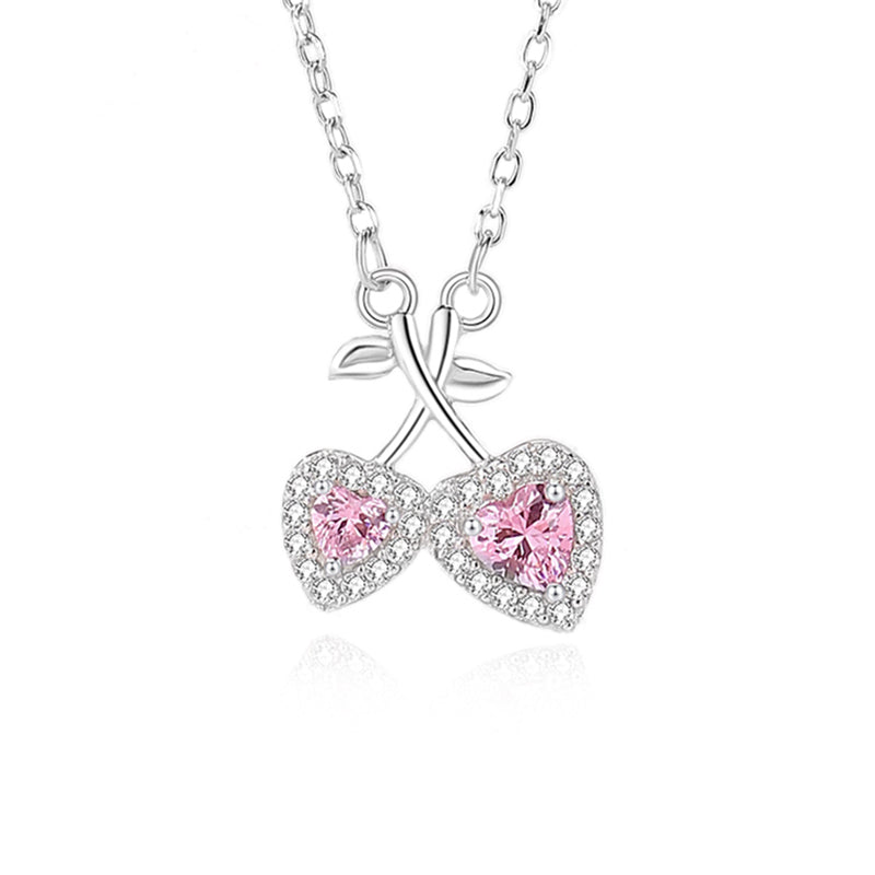 Ig Style Sweet Cherry Heart Shape Sterling Silver Polishing Plating Inlay Zircon Pendant Necklace