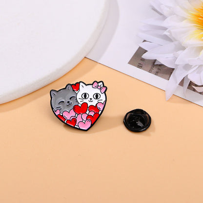 Cute Heart Shape Cat Alloy Enamel Unisex Brooches