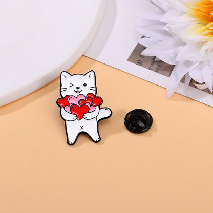 Cute Heart Shape Cat Alloy Enamel Unisex Brooches