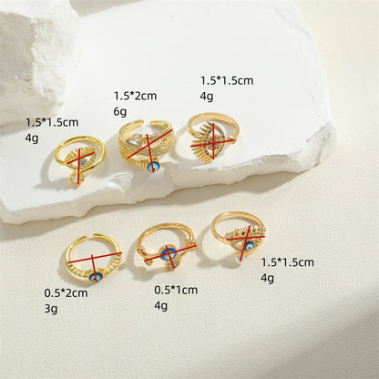 Ig Style Simple Style Devil's Eye Copper Enamel Plating Inlay Zircon 14k Gold Plated Open Rings