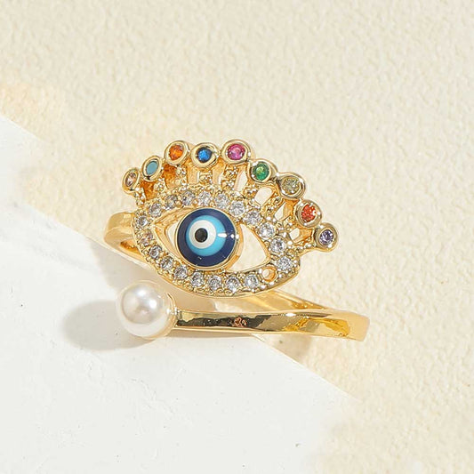 Ig Style Simple Style Devil's Eye Copper Enamel Plating Inlay Zircon 14k Gold Plated Open Rings