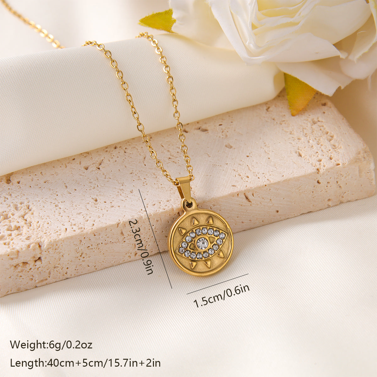 Elegant Vintage Style French Style Star Eye Stainless Steel Plating Inlay Zircon 18k Gold Plated Pendant Necklace