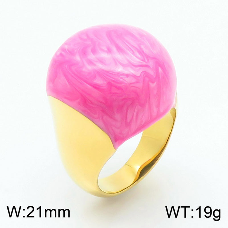 Simple Style Round Titanium Steel Enamel Plating Gold Plated Rings