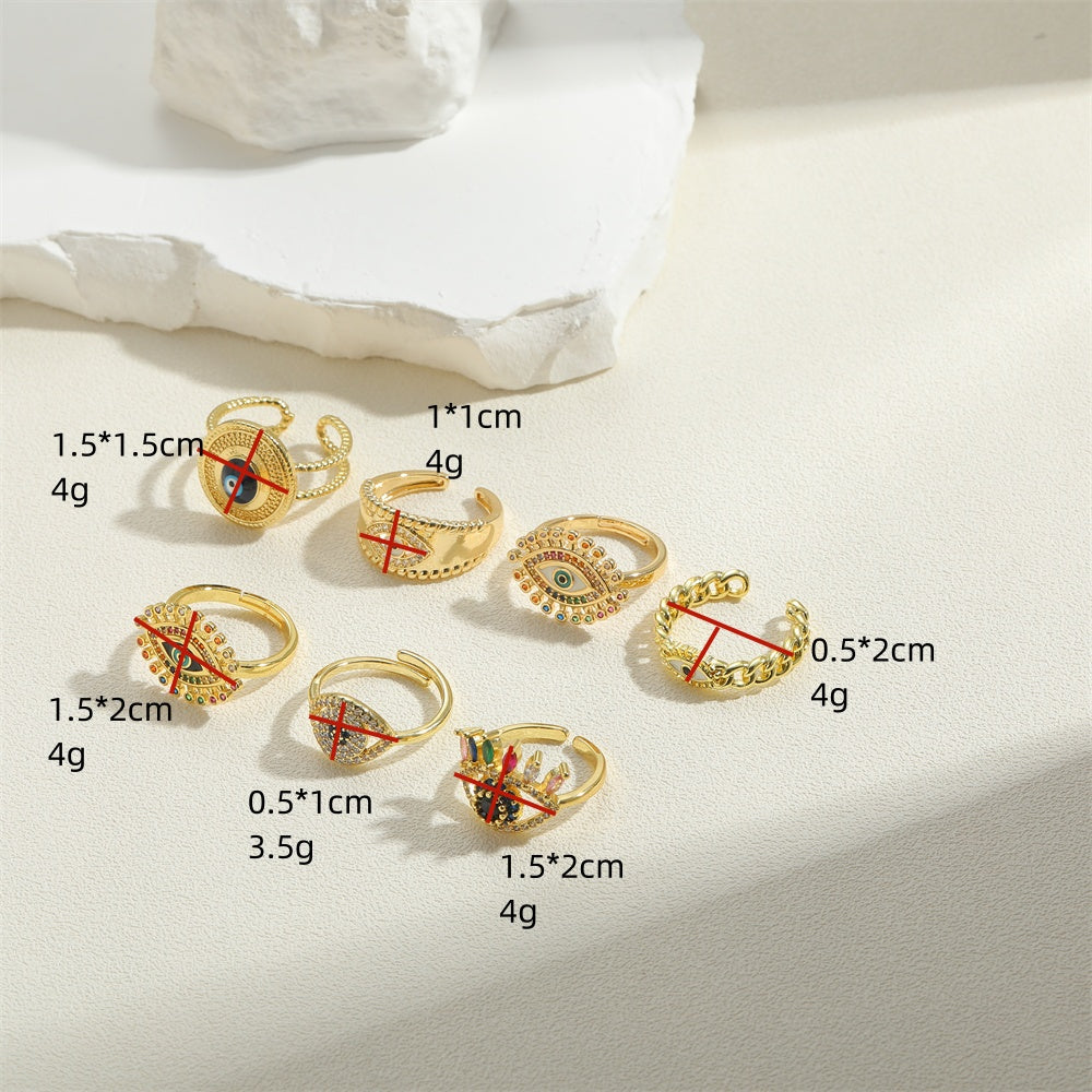 Ig Style Classic Style Devil's Eye Copper Enamel Plating Inlay Zircon 14k Gold Plated Open Rings