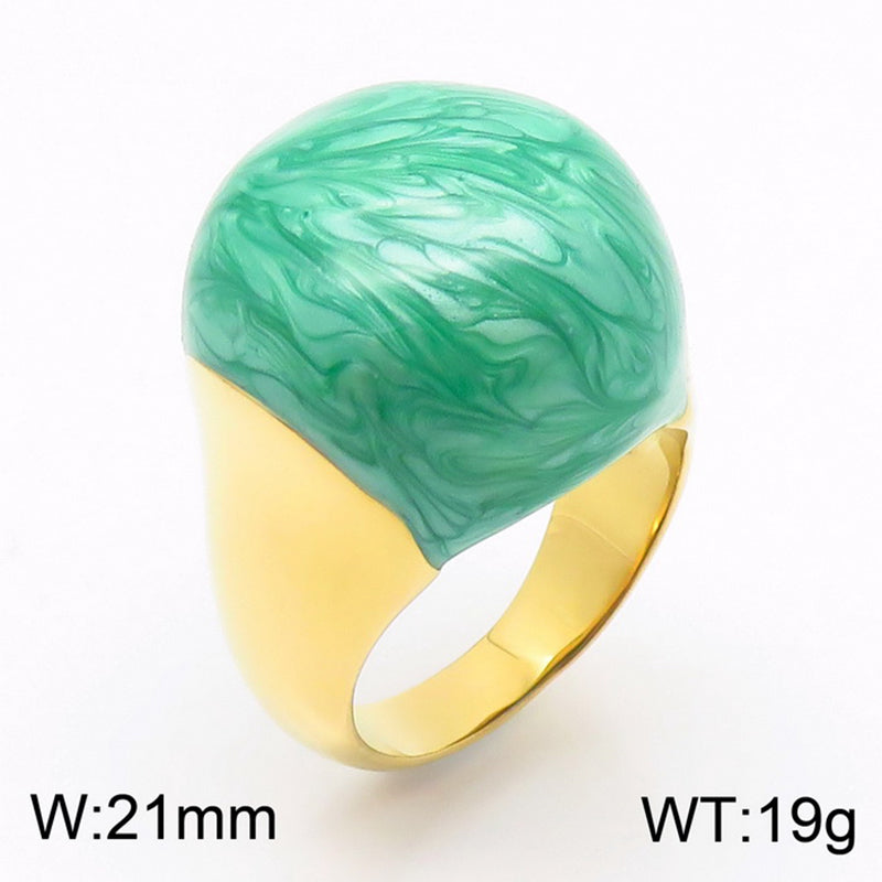 Simple Style Round Titanium Steel Enamel Plating Gold Plated Rings