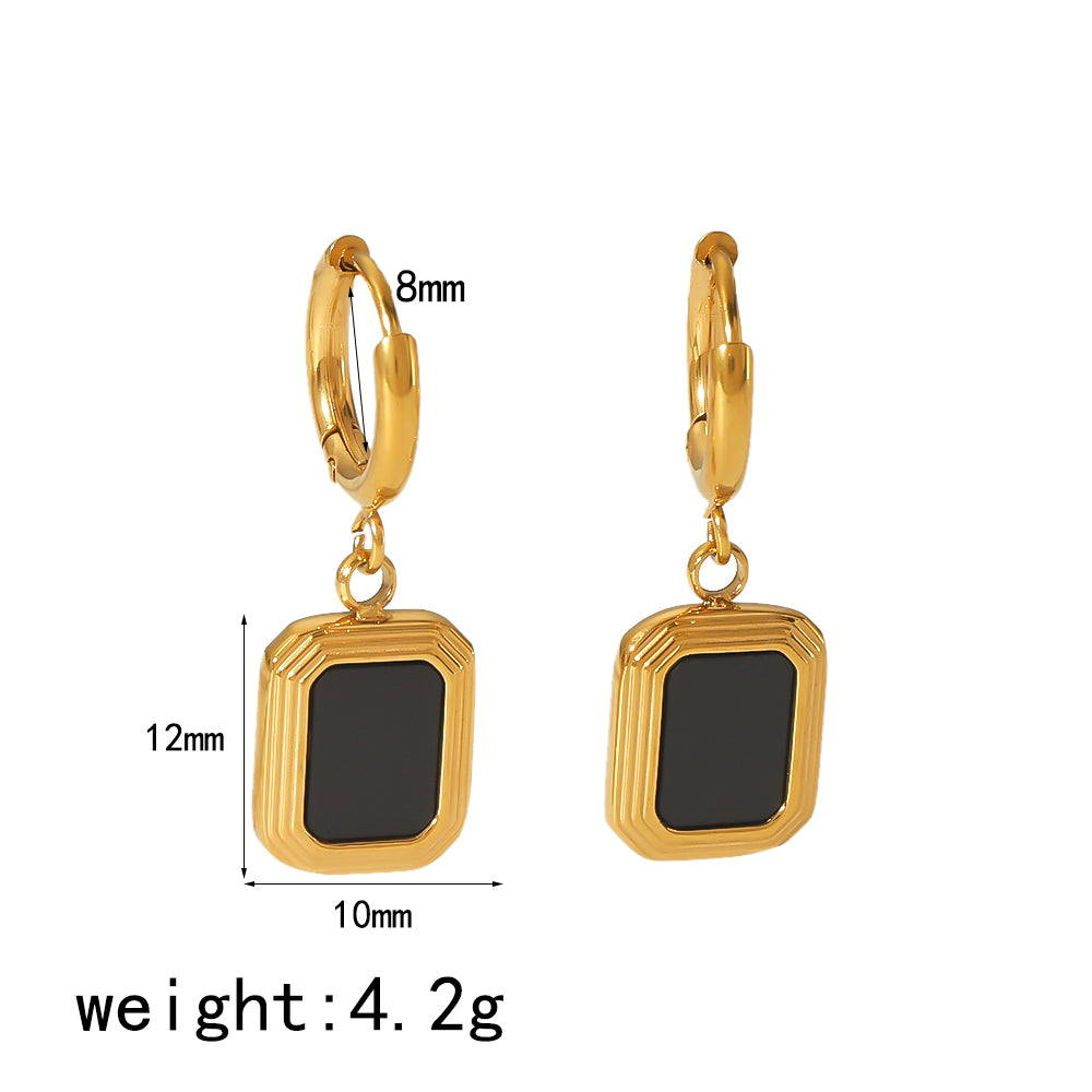 1 Pair Simple Style Quadrilateral Oval Polishing Plating Stainless Steel 18k Gold Plated Drop Earrings