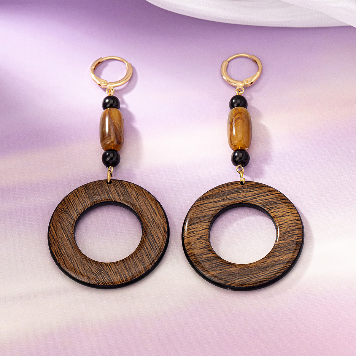 1 Pair Classic Style Commute Circle Beaded Wood Drop Earrings