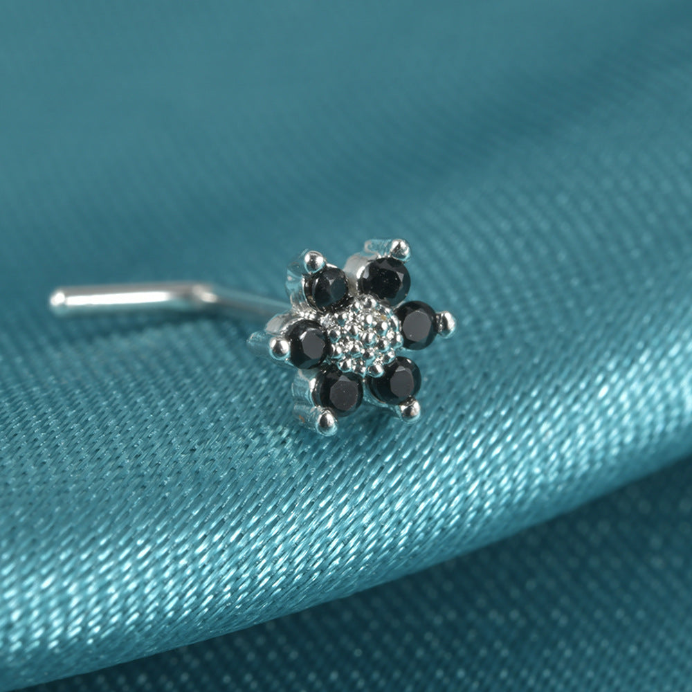 Elegant Sweet Shiny Flower Stainless Steel Turquoise Zircon Nose Studs In Bulk