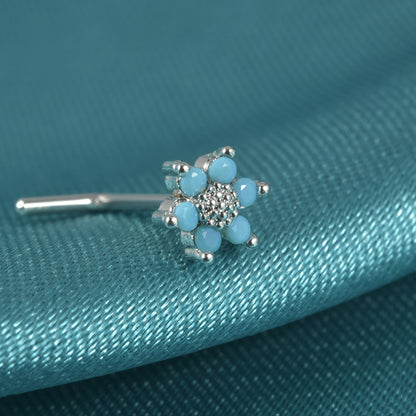 Elegant Sweet Shiny Flower Stainless Steel Turquoise Zircon Nose Studs In Bulk