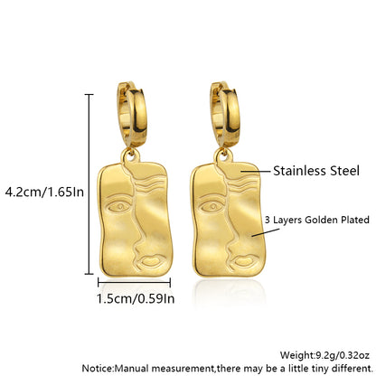 Fashion Human Face Stainless Steel Gold Plated Earrings Necklace