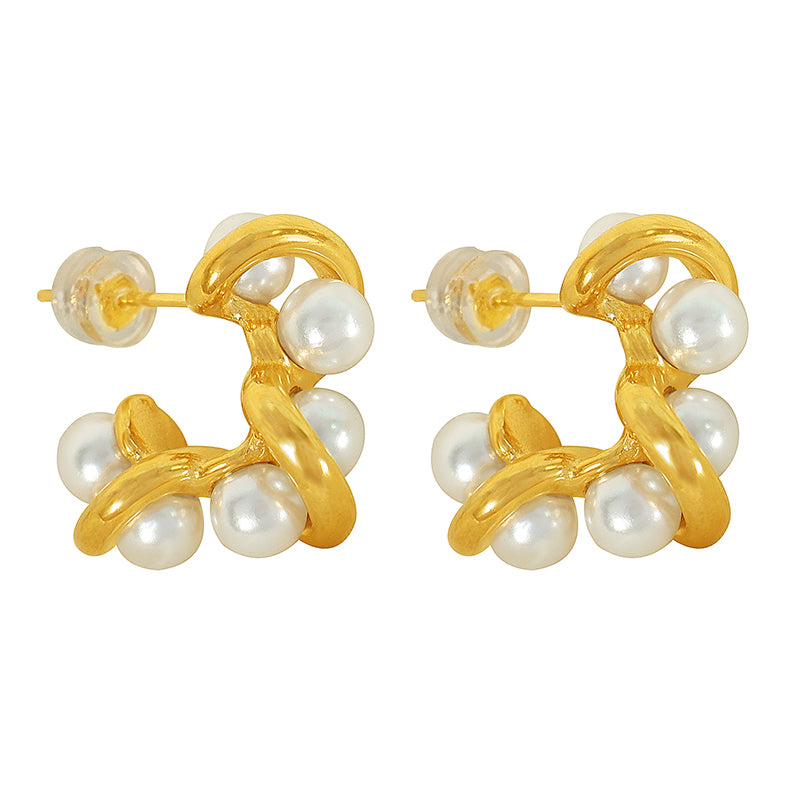 1 Pair Elegant Romantic Sweet C Shape Irregular Plating Inlay Titanium Steel Artificial Pearls 18k Gold Plated Ear Studs