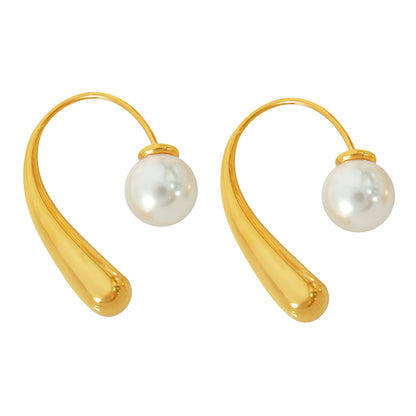 1 Pair Elegant Simple Style Commute Curve Plating Three-Dimensional Inlay 304 Stainless Steel Plastic Beads 18K Gold Plated Ear Studs