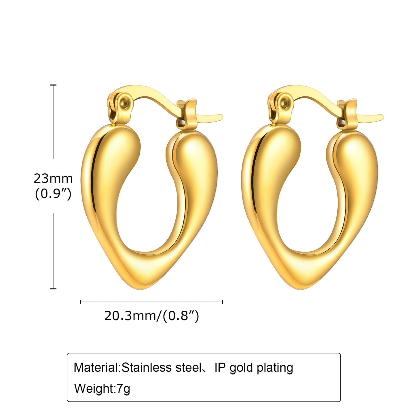 1 Pair Simple Style Heart Shape Plating Stainless Steel Gold Plated Earrings