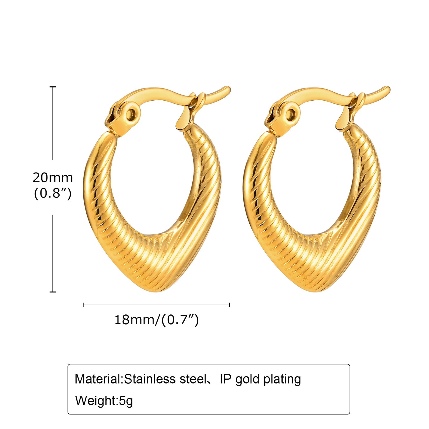 1 Pair Simple Style Heart Shape Plating Stainless Steel Gold Plated Earrings