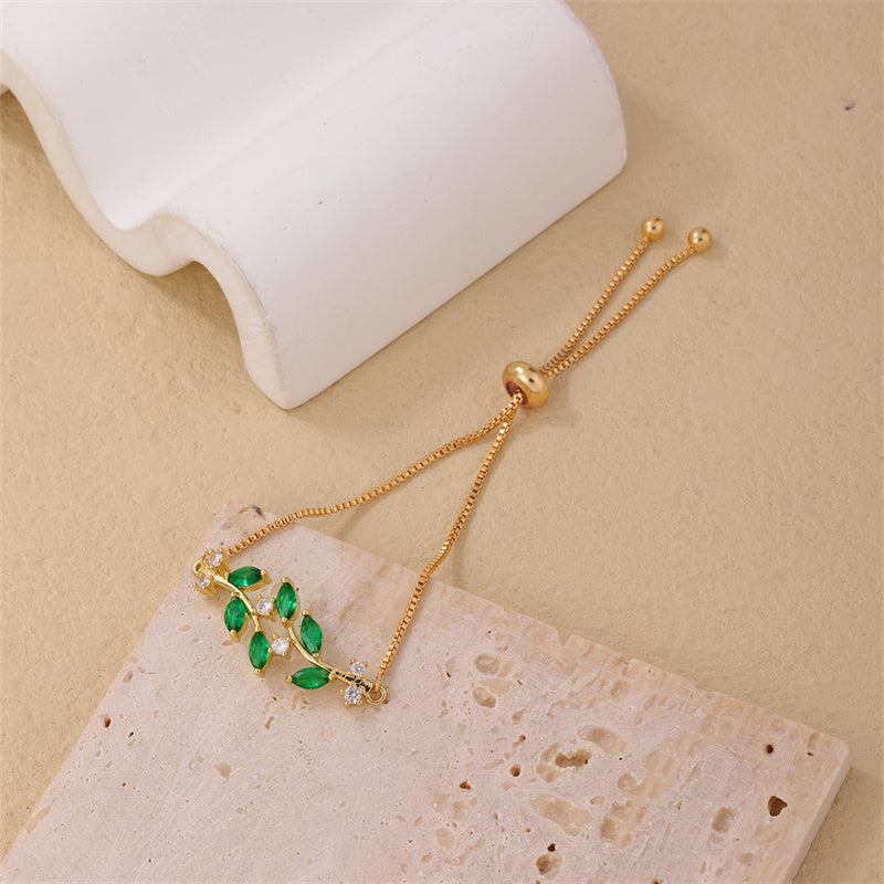 Simple Style Leaves Copper Inlay Zircon Bracelets
