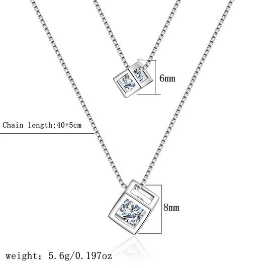 Ig Style Simple Style Square Sterling Silver Plating Inlay Zircon Silver Plated Double Layer Necklaces