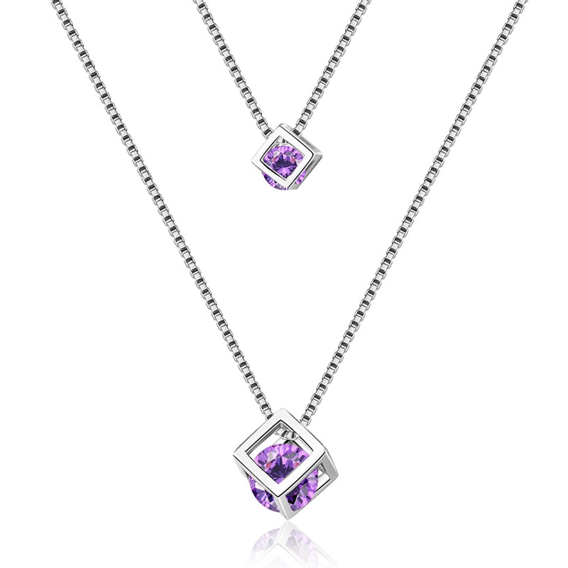 Ig Style Simple Style Square Sterling Silver Plating Inlay Zircon Silver Plated Double Layer Necklaces