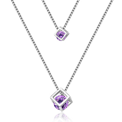 Ig Style Simple Style Square Sterling Silver Plating Inlay Zircon Silver Plated Double Layer Necklaces